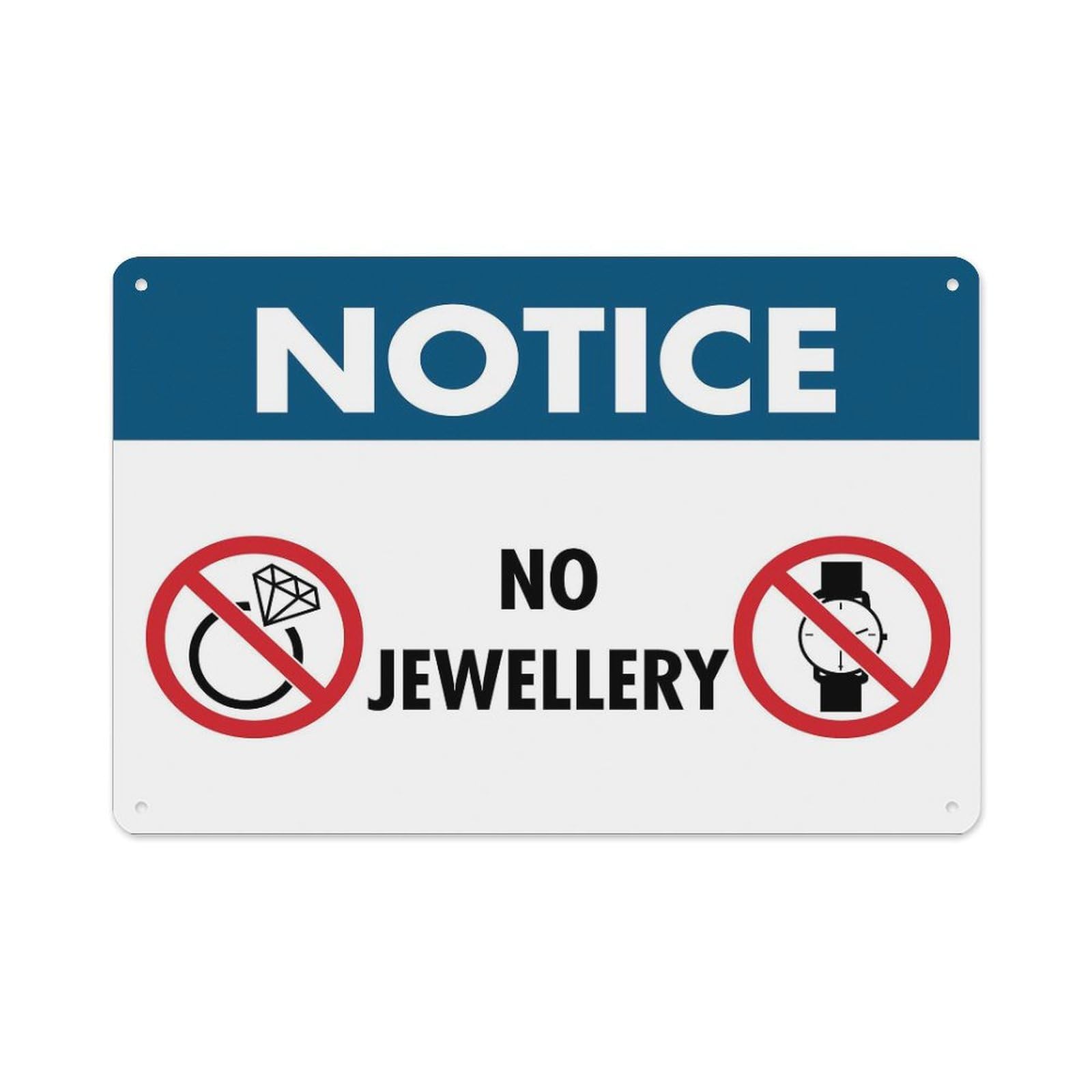 peiyeety Notice No Jewellery Symbol Sign Aluminum Tin Warning Signs for Home Outdoor Garden 8X12 Inches