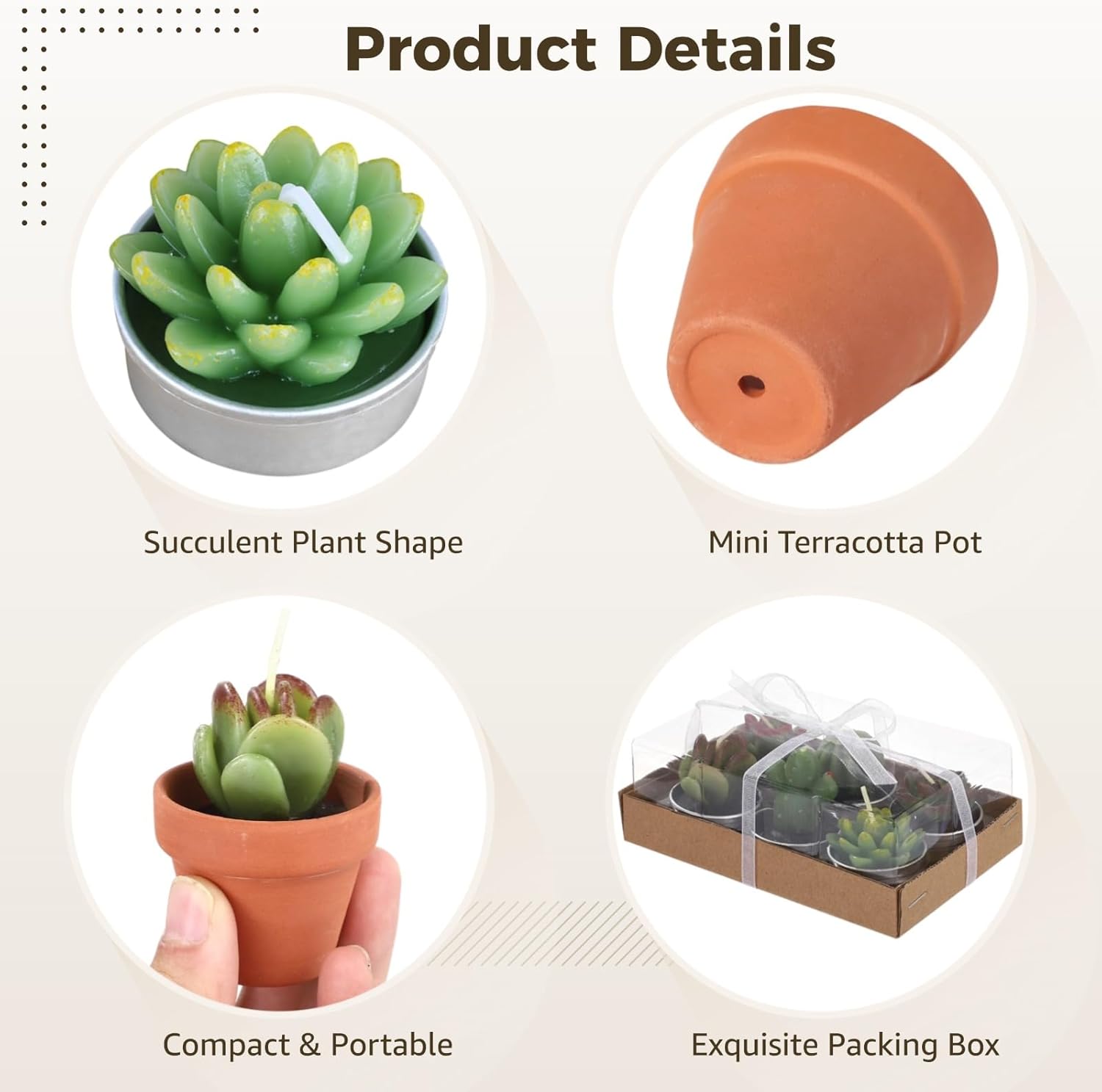 12 Sets Succulent Candle Presents with Terracotta Pots, Mini Cactus Tealight Candle with Organza Bag, Thank You Tag, Twine, for Shower, Wedding, Birthday, Fiesta, Plant Party Decor - Image 3