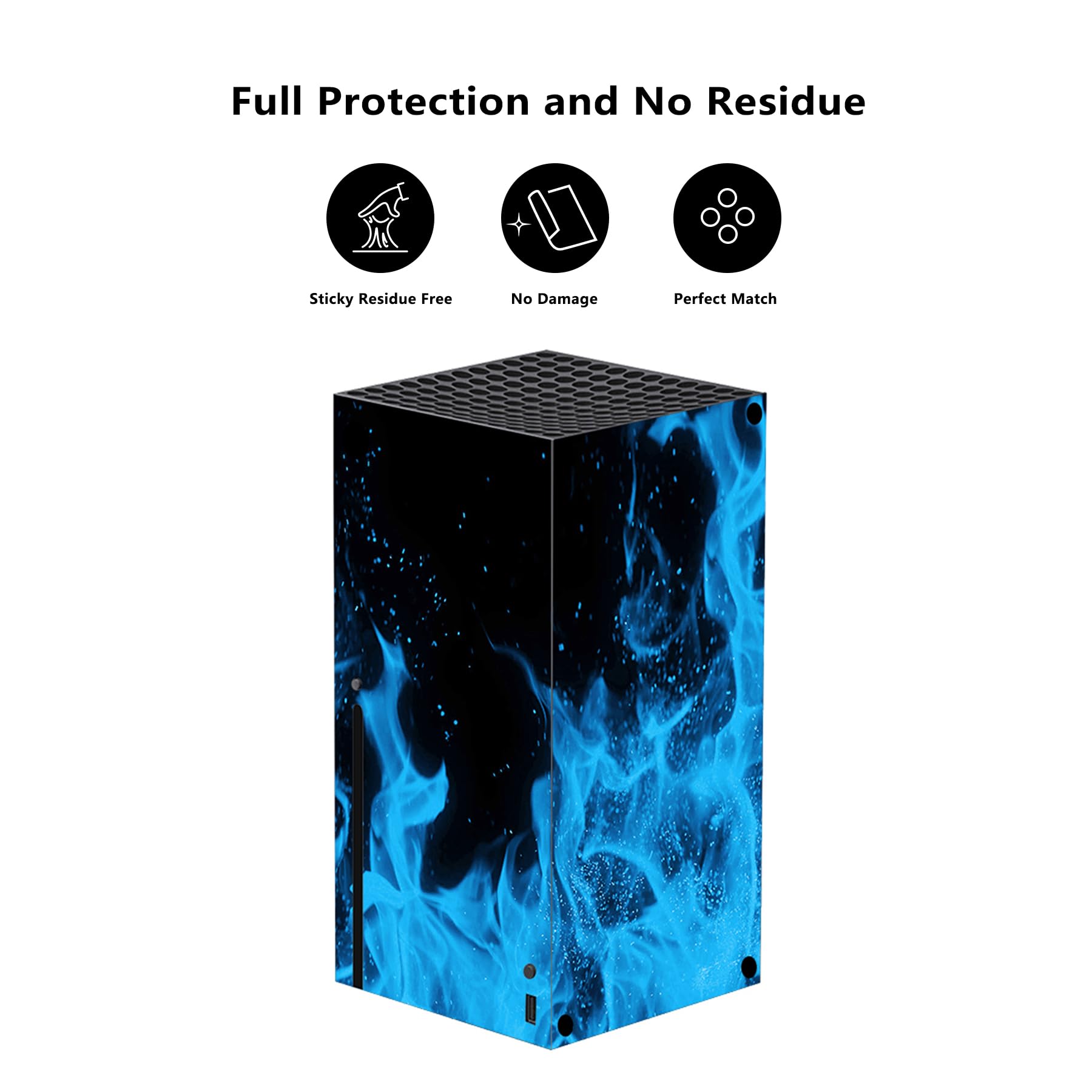 PlayVital Blue Flame Custom Vinyl Skins for Xbox Series X, Wrap Decal Cover Stickers for Xbox Series X Console Controller - 3