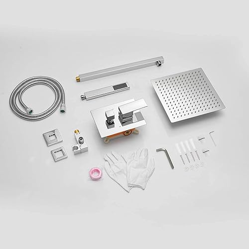 Miniatura 8 de BWE Mezclador de lluvia cuadrado de 12 pulgadas para baño, juego combinado de ducha montado en la pared, 2 funciones, sistema de cabezal de ducha