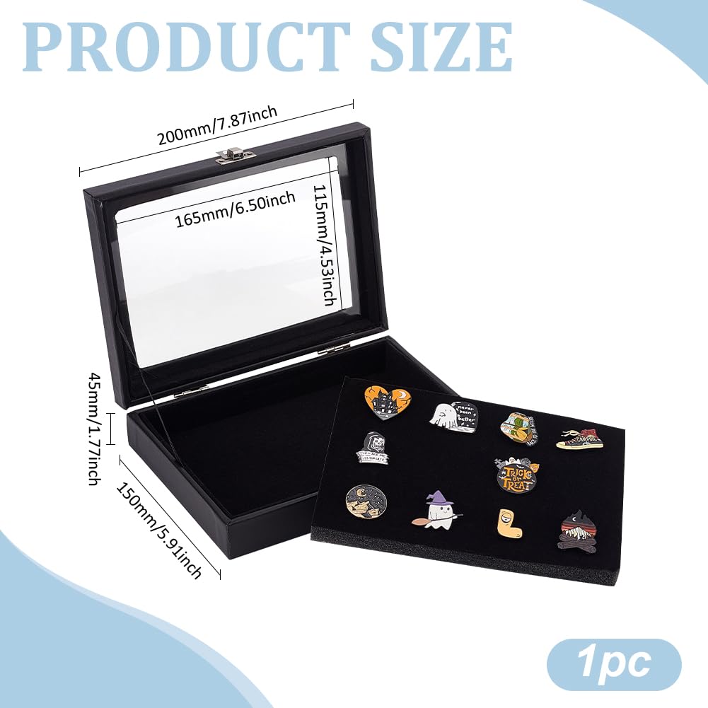 UNICRAFTALE 20x15x4.5cm Black Velve Pin Badge Display Case Ring Storage Box Large Jewellery with Clear Window Shadow Rectangle Box Frame for Medals Badges Brooch Earring Jewelry Display - Image 4