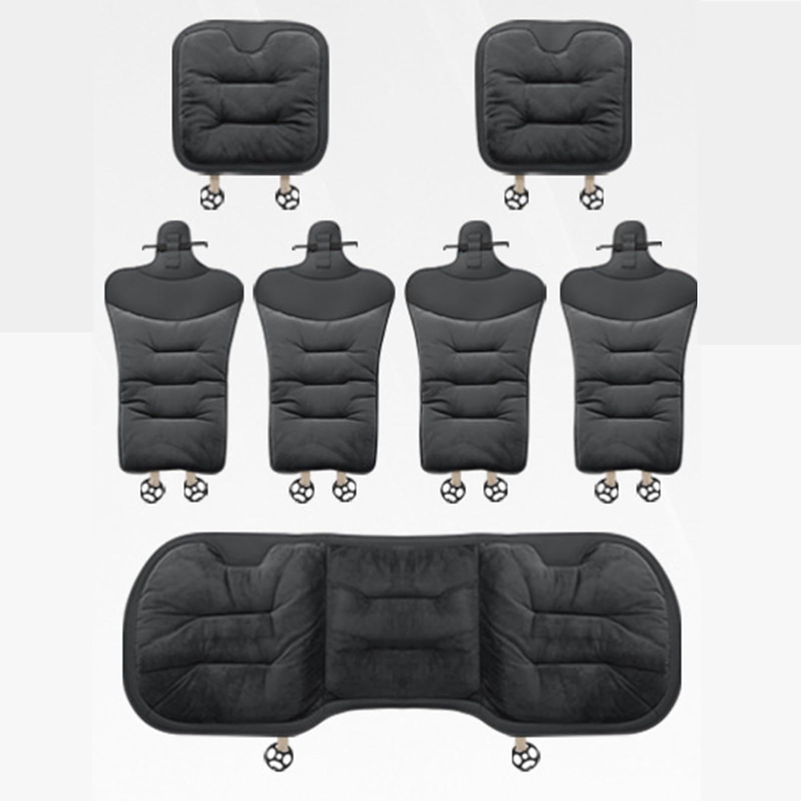 Plüsch Anti Rutsch Autositzauflage, Universal-Autositzbezug, Auto Fahrzeug Sitzschut, Plüsch, rutschfest, für Auto Stuhl (7-teiliges Set,Schwarz)
