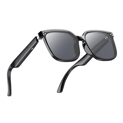 Smart Glasses, 5.3 Bluetooth Sunglasses with Open Ear Speaker, Voice Assistant Compatible, Blue Light Blocking Lens