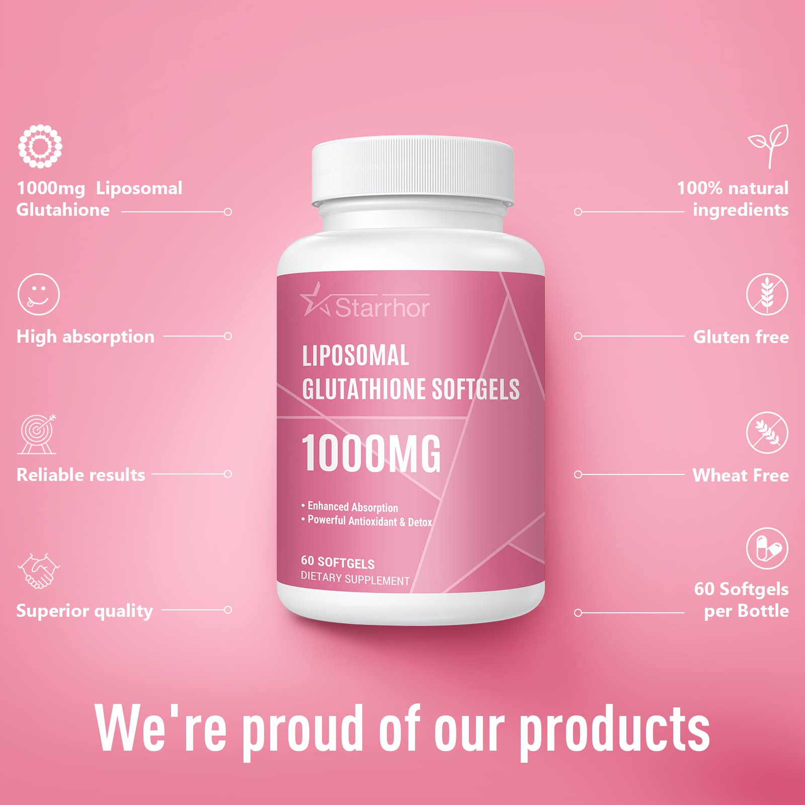 Glutathion Liposomal en Gélules, 1000 mg par Portion, Formule Liposomale Haute Puissance, Supplément Alimentaire, 60 Gélules