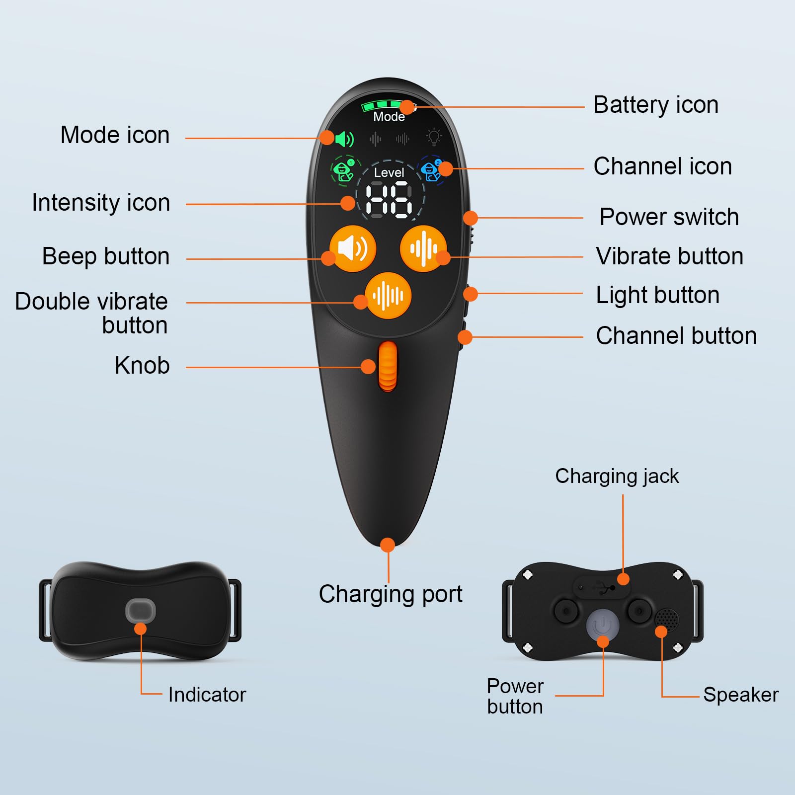 Collier de Dressage pour Chien avec télécommande, IP67 étanche, portée 1000m, Vibrations et Boost (1-16), 8 Sons bip – sans décharge électrique, jusqu'à 67,5 cm de Cou