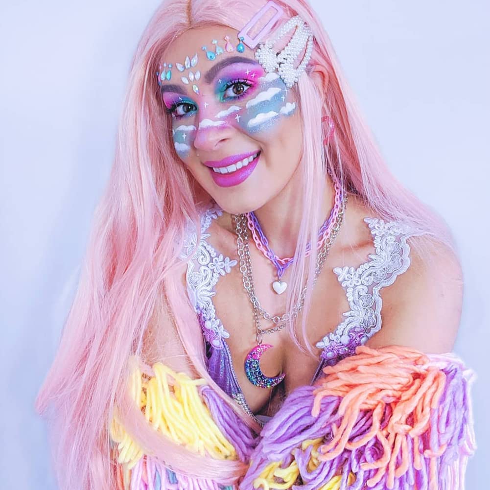 AFBeauty Long Straight Pink Lace Front Wig Synthetic Soft Hair Natural Hairline Wig Heat Resistant Fiber Cosplay Makeup Wigs for Women 24 Inches