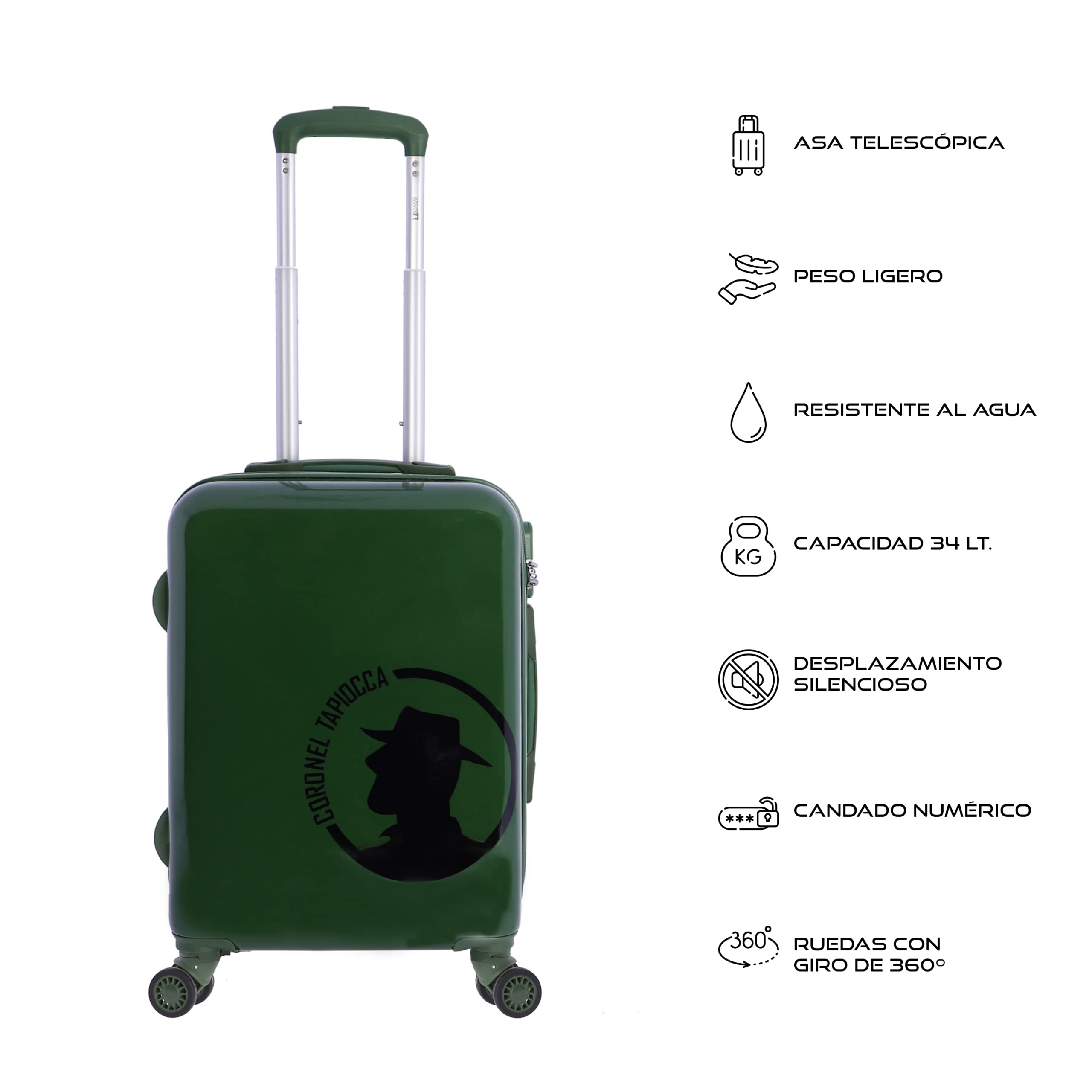 Coronel Tapioca - Maletas de Viaje Cabina - Maleta Cabina 55x40x20 - Maleta de Viaje - Maleta de Cabina Resistente - Trolley Equipaje para Avion Resistente con 4 Ruedas de 360º y candado