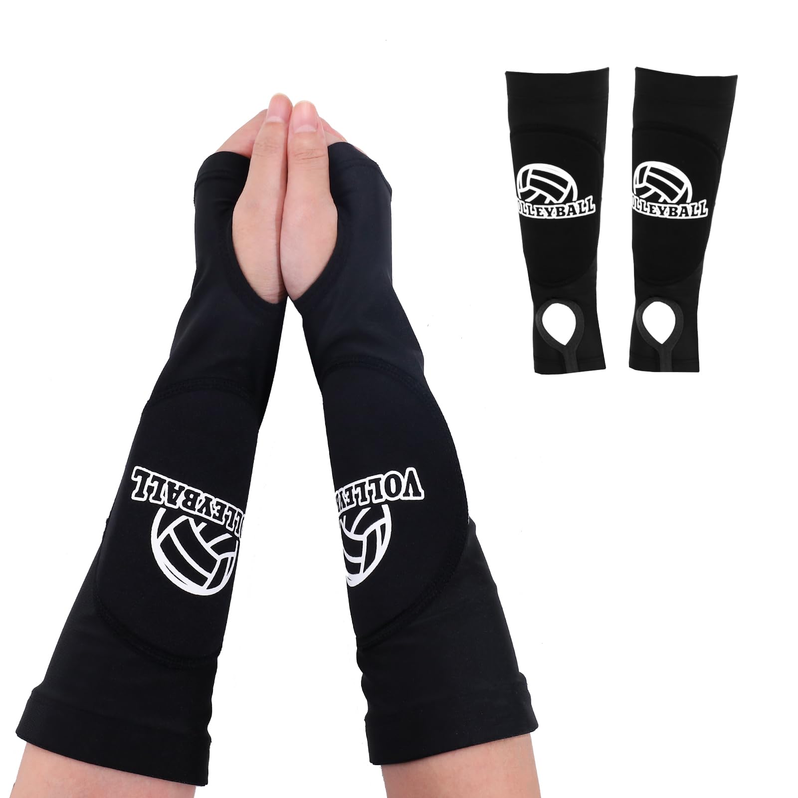 Yitexin Unisex L 2 Pair Volleybal Arm Sleeves With Protection Pads And Thumb Hole, Volleybal Arm Pads, Padded Volleybal Forearm Sleeves Wrist Guard For Teen Girls Practice Hitting Passing (L)