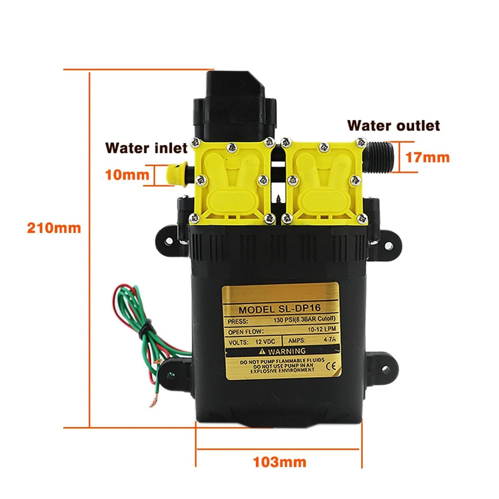 Pompa a membrana, Pompa elettrica for acqua agricola a membrana da 12 V CC, pompa a spruzzo automatica da 7 A e 10 l/min, pompa elettrica agricola a doppio nucleo