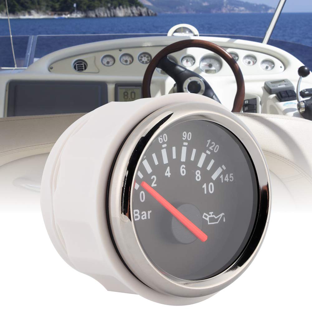 Jauge de Pression D, D'huile Étanche 9-32V 52mm / 2 Pouces 145psi Rétro-éclairage LED Instrument à Cadran Remplacement pour Voiture Bateau Moto pour Compteur D'huile Bat (Noir)