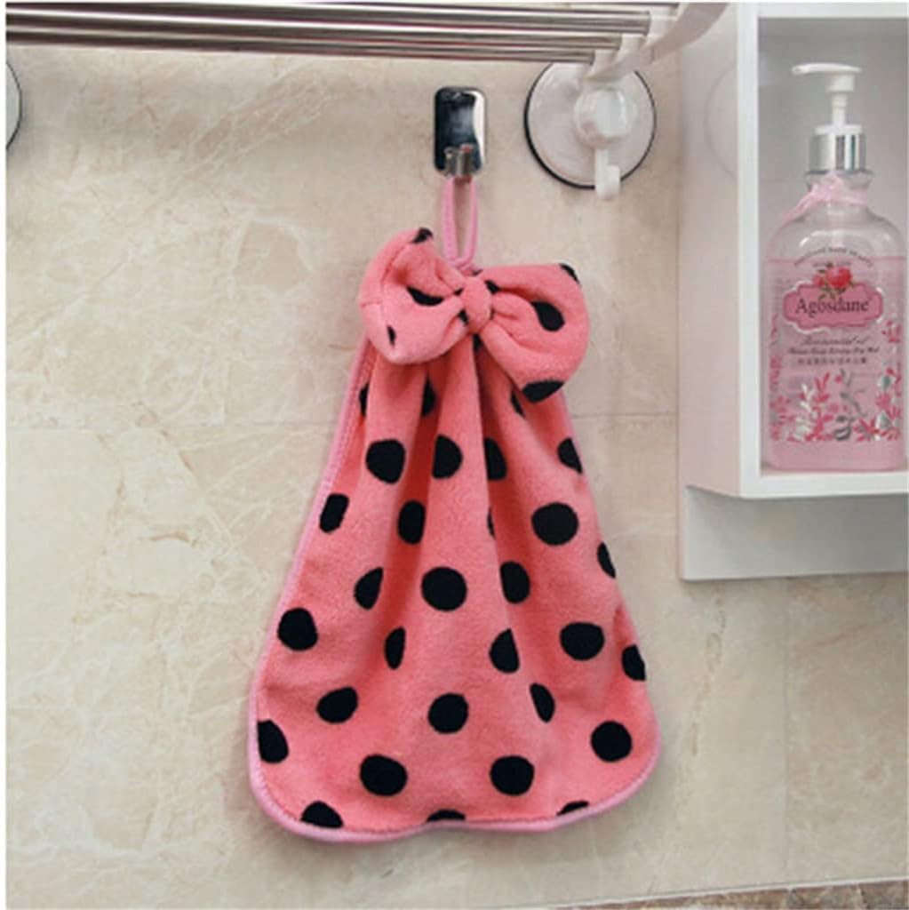 3 Packs of Bow Hanging Hand Towel Coral Fleece Absorbent Kitchen Bathroom