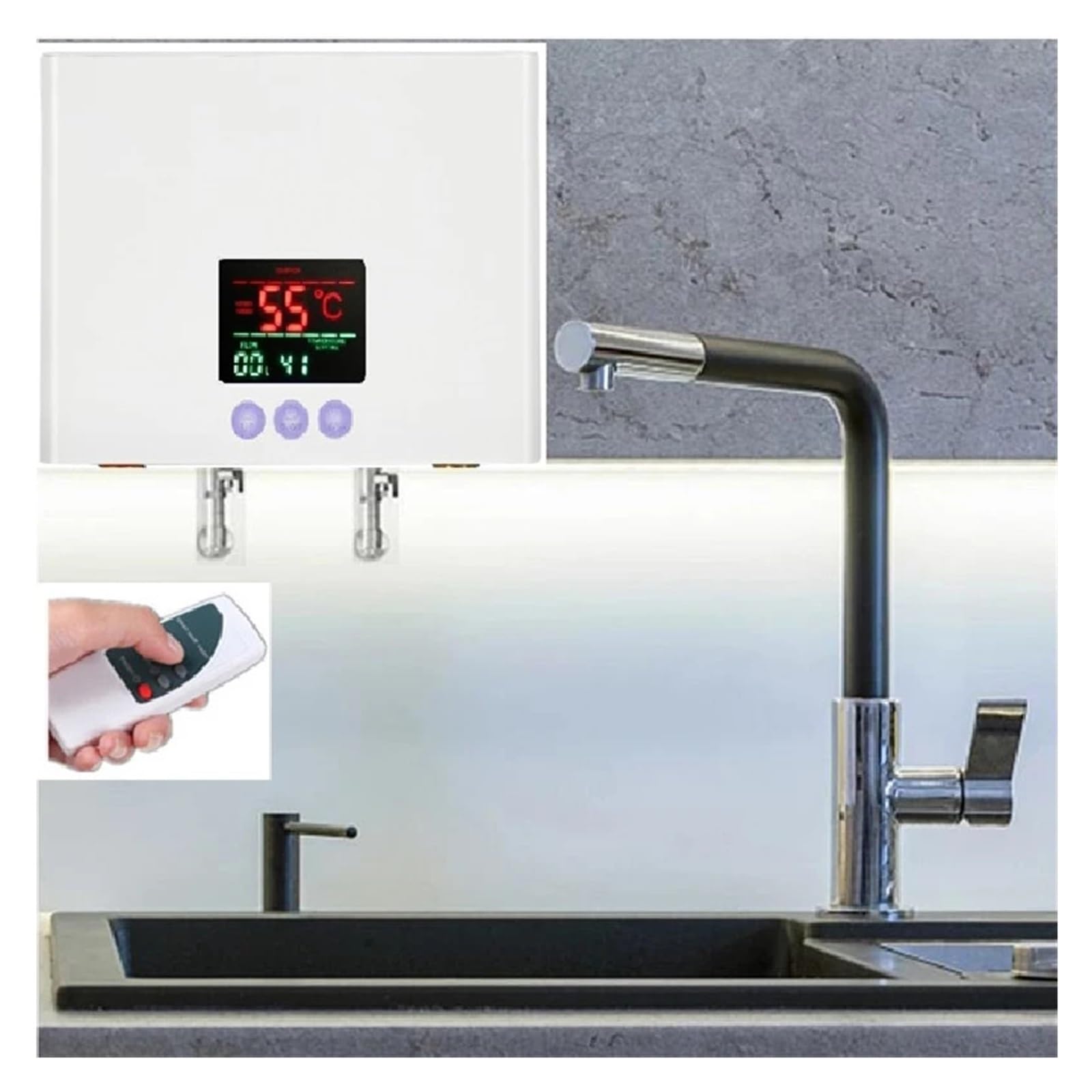 Natychmiastowy Podgrzewacz Wody Łazienka Kuchnia Elektryczny Do Montażu Na Ścianie Wyświetlacz Temperatury LCD Z Pilotem Szybko I Wygodnie(5500W White)