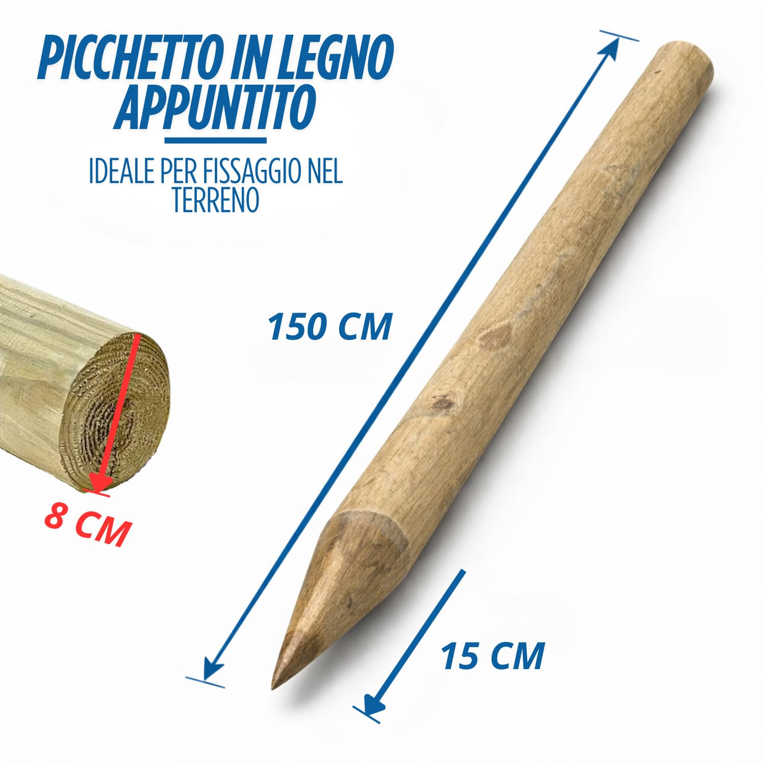 Pali Per Recinzioni Legno Tondi Staccionata 150 x 8 cm Set da 5 Staccionatura Supporto Palo Tondo Recinzione Giardino Orto Aiuole Delimitazioni Esterne Palizzata