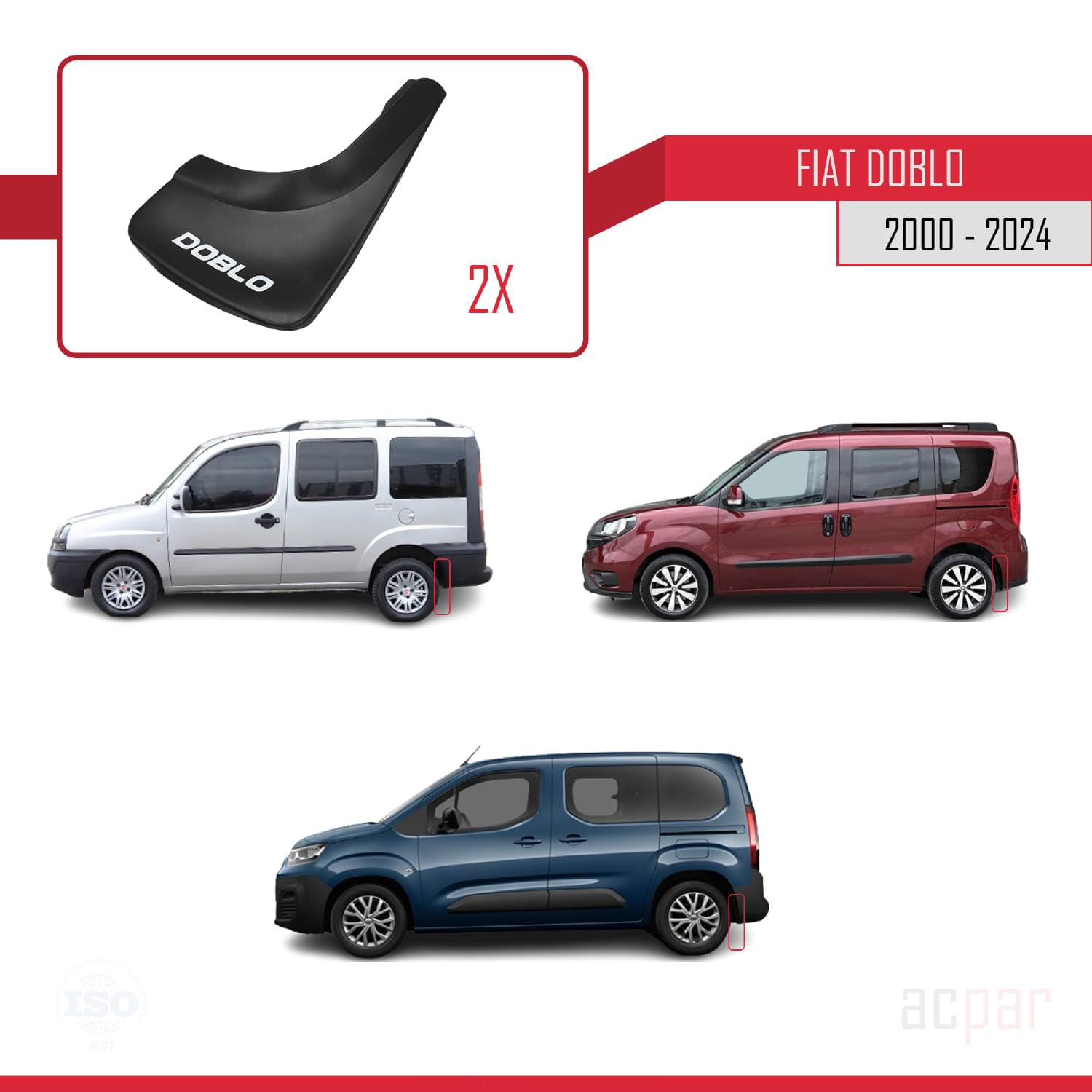 Compatibile con Fiat Doblo 2000-2024 Parafanghi Anteriori e Posteriori Set del Veicolo 4 Pezzi Nero