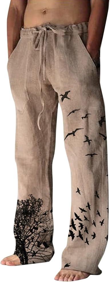 Beokeuioe Pantaloni in lino da uomo, lunghi da spiaggia, da yoga, da uomo,  lunghi, 3XL, per