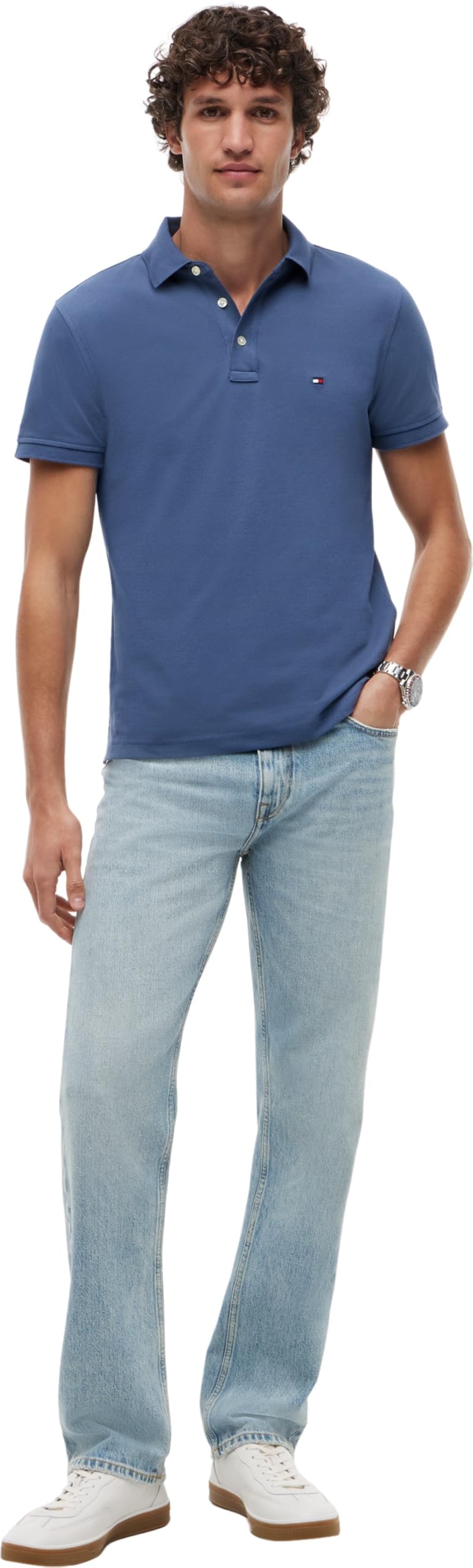 Tommy Hilfiger Męska koszulka polo CORE 1985 Slim MW0MW17771, S/S Polo, niebieska, M, Niebieski (Morze Egejskie), M