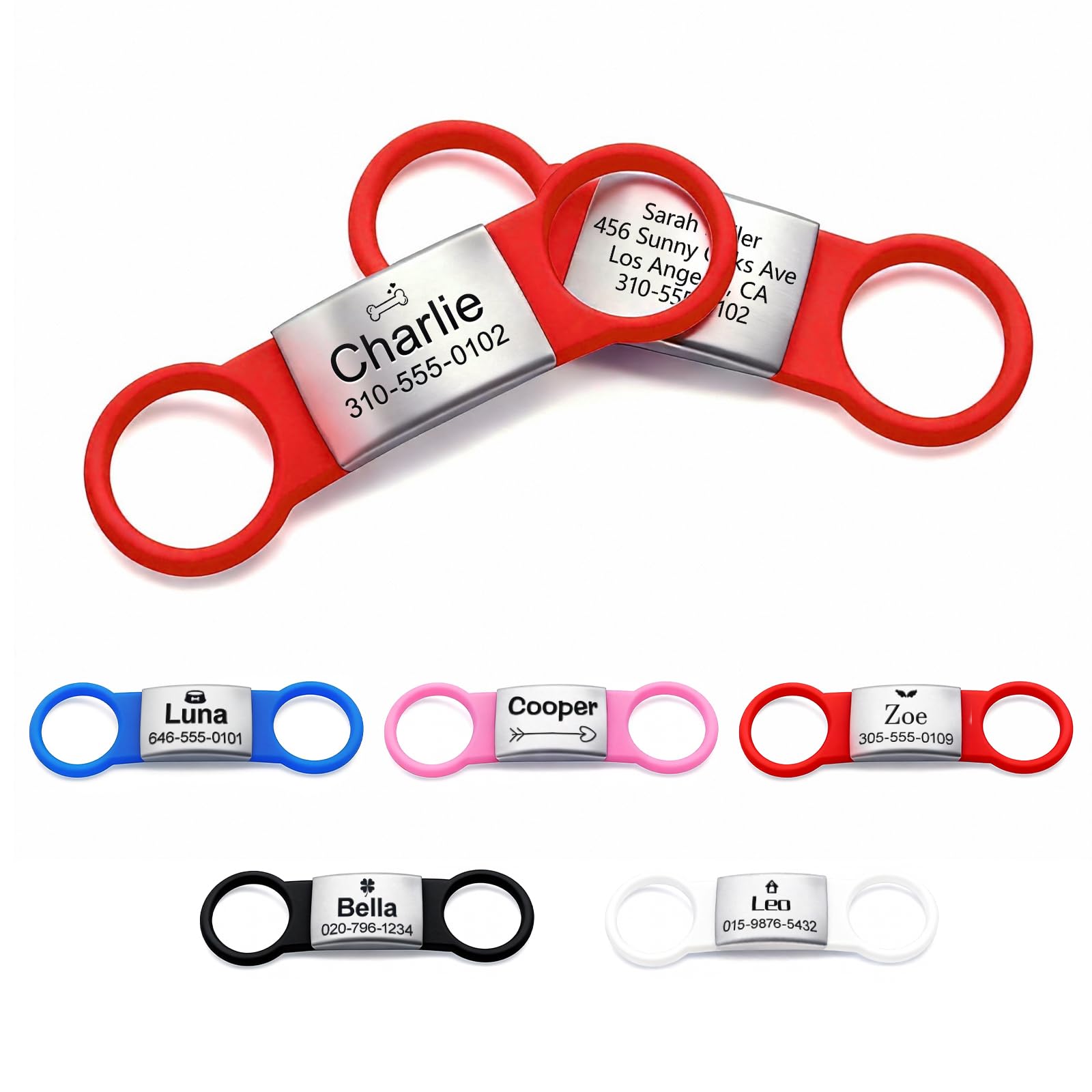 Dog Tags for Pets Engraved UK - Personalised Dog Tag with Any Text, Deep Engraved Silent Dog Name Tag, Slide on Silicone Dog ID Tag for Dogs, Dog Tags for Pet Collars (Red, L)
