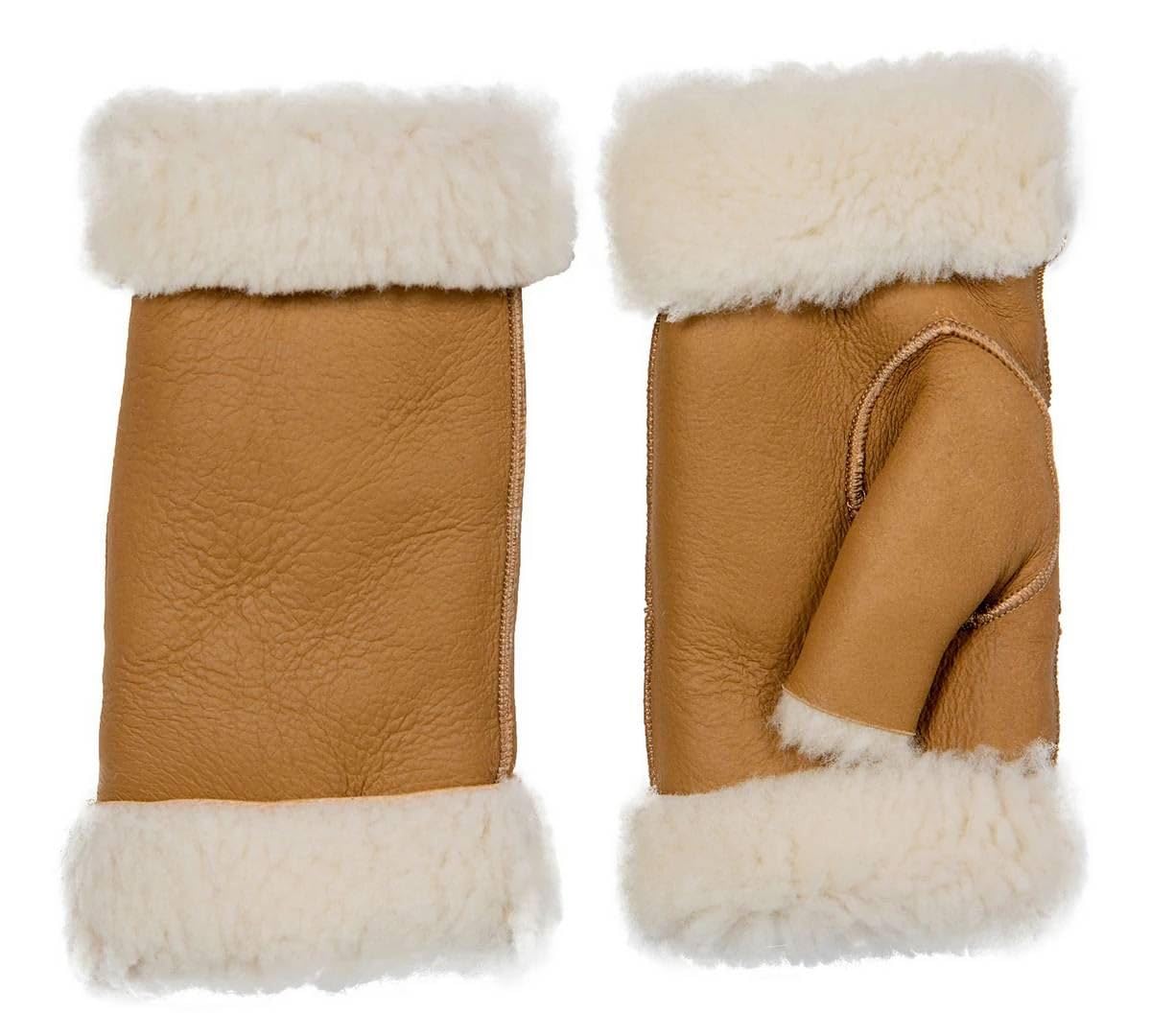 Dents Women's Brown Vera Fingerless Sheepskin Mittens - Camel Nappa - Medium