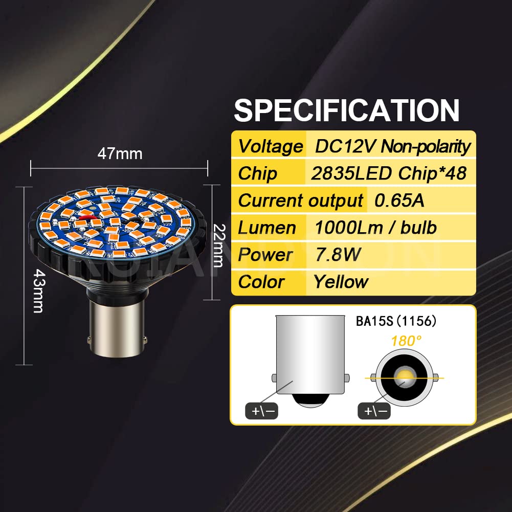 Ruiandsion 1156 LED Luce Frecce Ambra Giallo 12V 7506 1141 93 P21W BA15S 2835 48SMD Sostituzione per Moto Harley Davidson Stile Proiettile