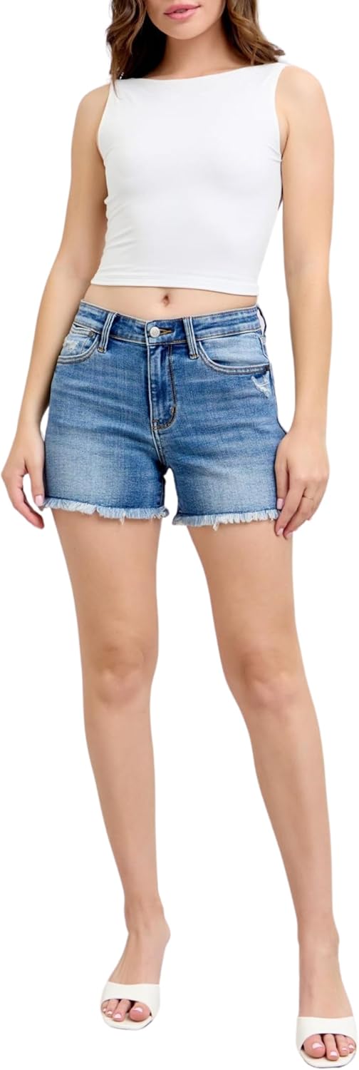 Judy Blue High Waist Vintage Wash Fray Hem Shorts - Image 2