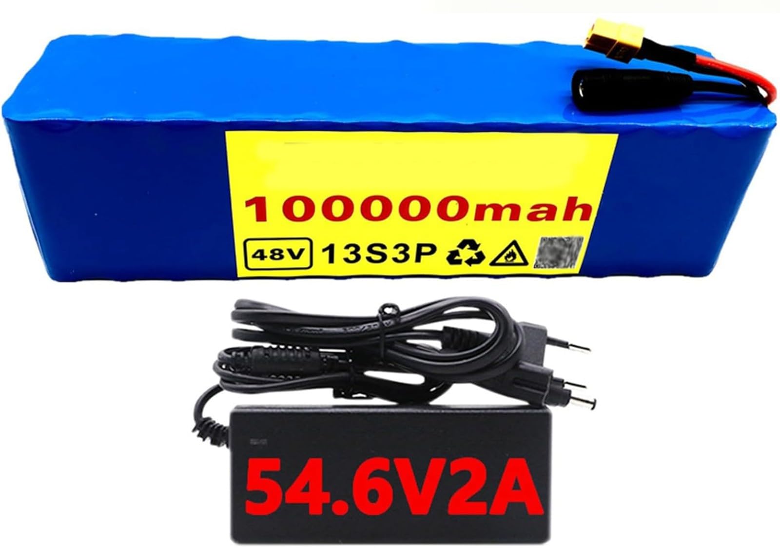 48V 100Ah Fahrrad Akkupack, 48V 100000Ah Elektrofahrrad eingebauter BMS wasserdichter PVC-Akku Wiederaufladbare Für 200W 350W 500W 750W Motor mit 54.6V 2A Ladegerät