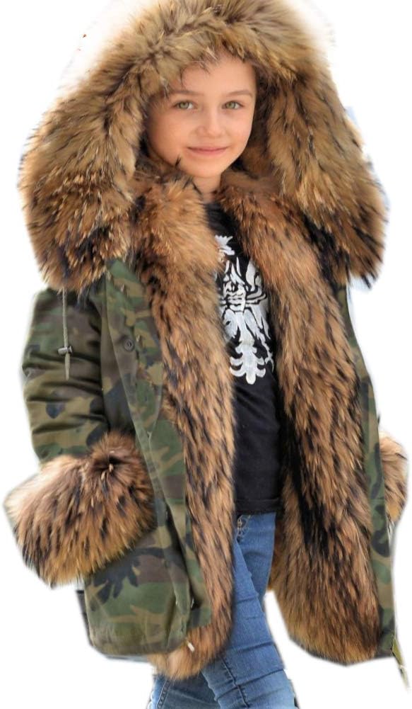 Aofur Kids Boys Fashion Hooded Fur Coat Fleece Lining Jacket Outdoor Trench Parka Warm Thick Winter Anorak Outwear