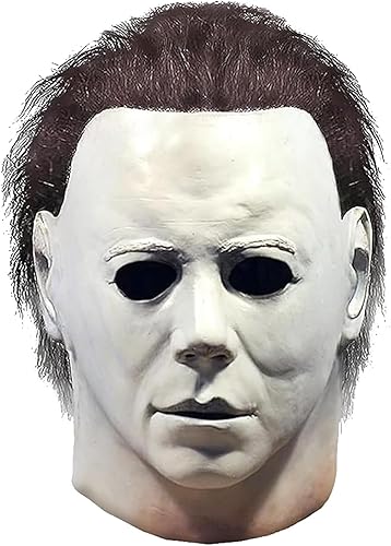 Miniatura 2 de Máscara de Halloween para adultos con cuchillo clásico realista máscara de terror aterradora máscara de cosplay de Halloween (A)