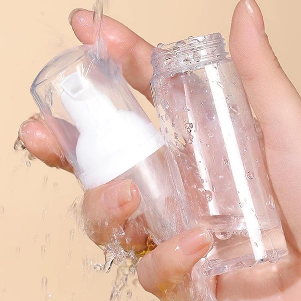 Confezione da 3 Flaconi Schiuma da Viaggio, 60ml - Dispenser Ricaricabili in Plastica Trasparente, Ideali per Sapone, Shampoo e Lavaggio Viso, Pratici e Compatti