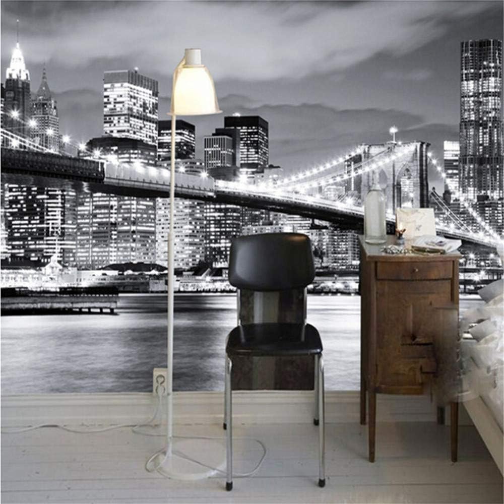 Amazon Ljjlm カスタム壁画夜景マンハッタン橋ニューヨークヨーロッパとアメリカの都市白黒リビングルームの背景壁紙 280x0cm 壁紙