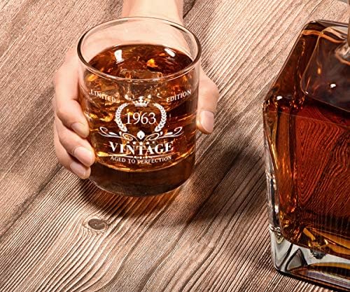 Triwol 1963 60th Birthday Gifts for Men, Vintage Whiskey Glass 60 Birthday Gifts for Dad, Son, Husband, Brother, Funny 60th Birthday Gift Present Ideas for Him, 60 Year Old Bday Party Decoration