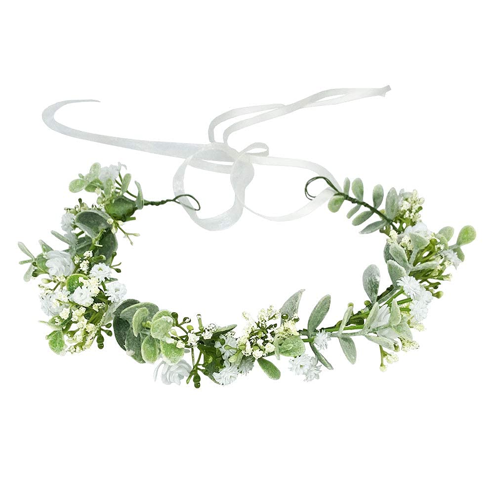 Uongeod Boho Flower Crown Wreath - Artificial Floral Bridal Headpiece with Greenery for Weddings, Festivals, Parties