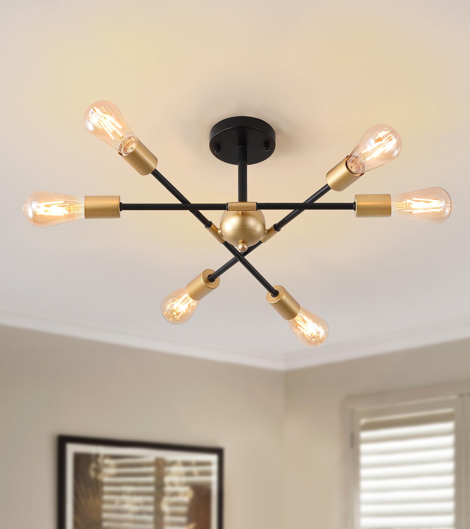 Photo 1 of MEIXISUE Sputnik Chandelier Ceiling Light - 6-Light Black and Gold