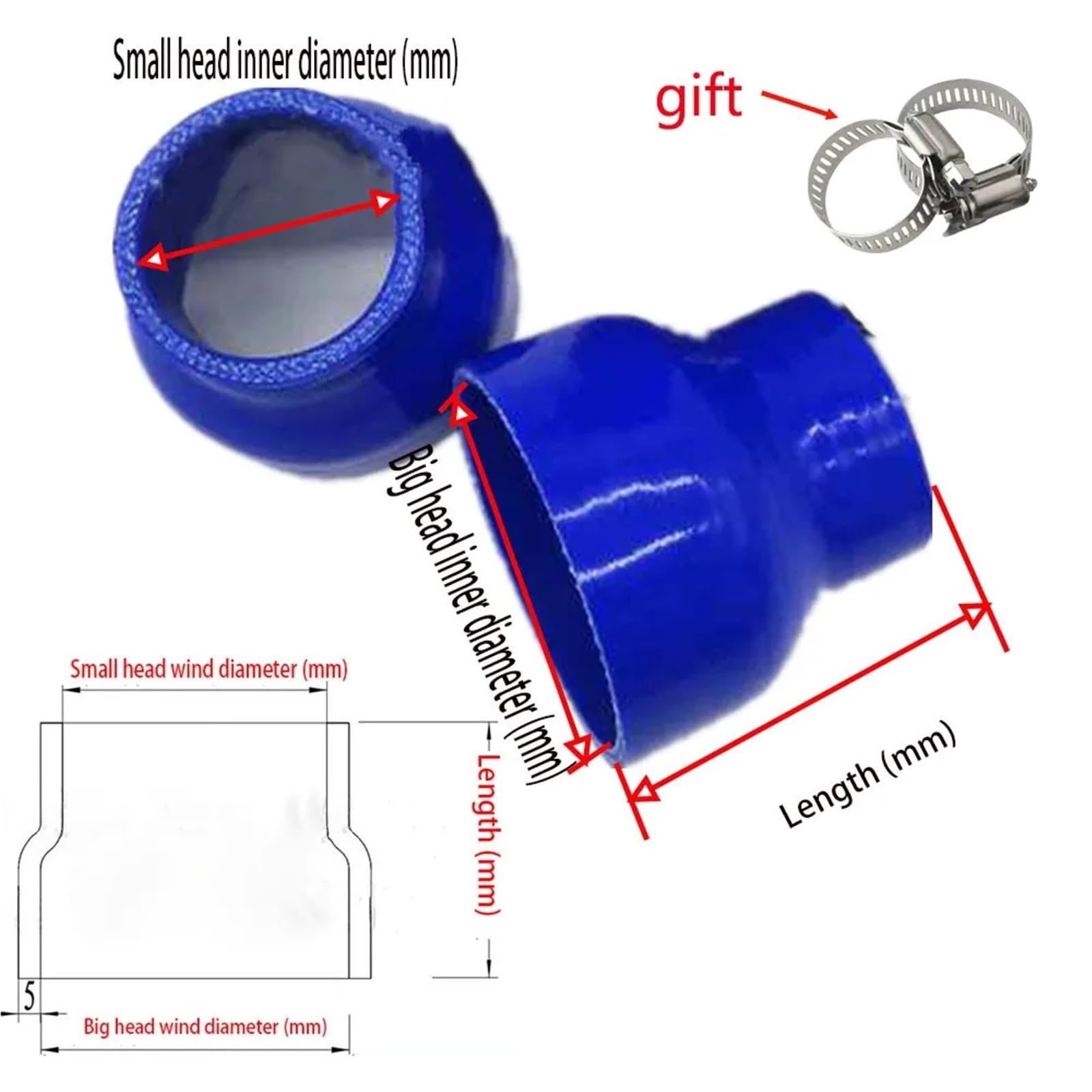 manguera gasolina Tubo de silicona de diámetro variable, manguera de cargador de diámetro variable, tubo de dirección rojo, azul y negro, diámetro variable Manguito Turbo(Rouge,OD 5.5xID 2.5mm)