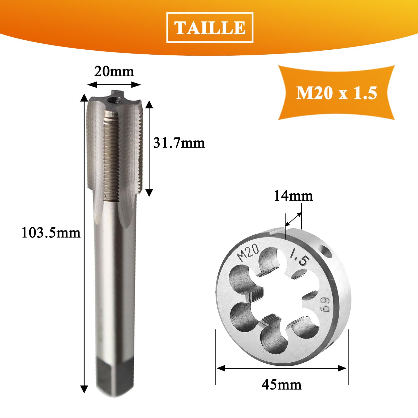 Teocpai M20 x 1.5mm Screw Tap and Die Set including Round Thread for Repair Nuts Bolts - Image 2