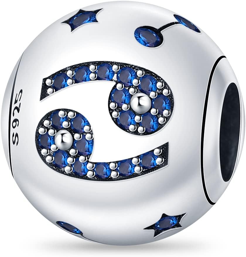 Pandach 12 Zodiac Sign Birthday Charms 925 Sterling Silver Birthstone Charms Fits Women's Charm Bracelet Necklace Bangle Gifts for Womens Friends