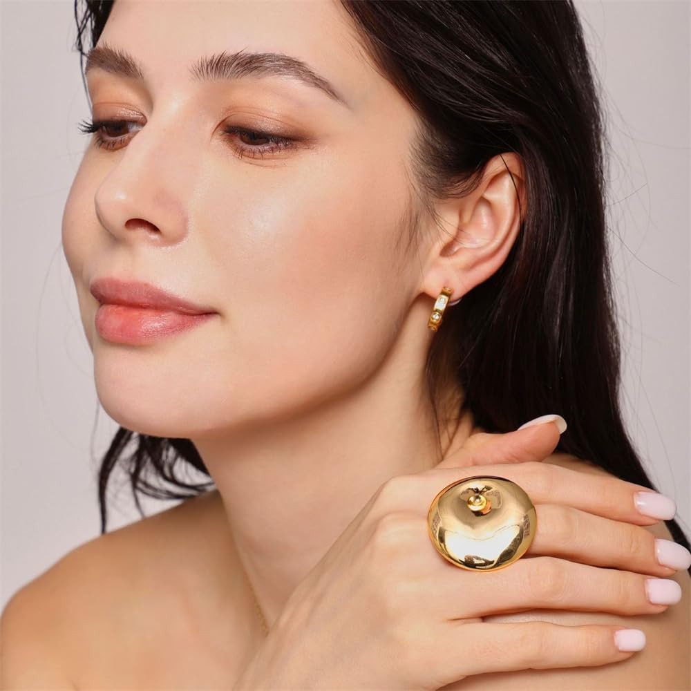 OIDIMS Chunky Vortex Wrap Open Rings for Women Gold-Tone Plated Thick Dome High Polished Statement Adjustable Simple Geometric Fingers Thumb Stackable Band Cocktail Ring Fashion Exaggerated Jewelry - Image 2