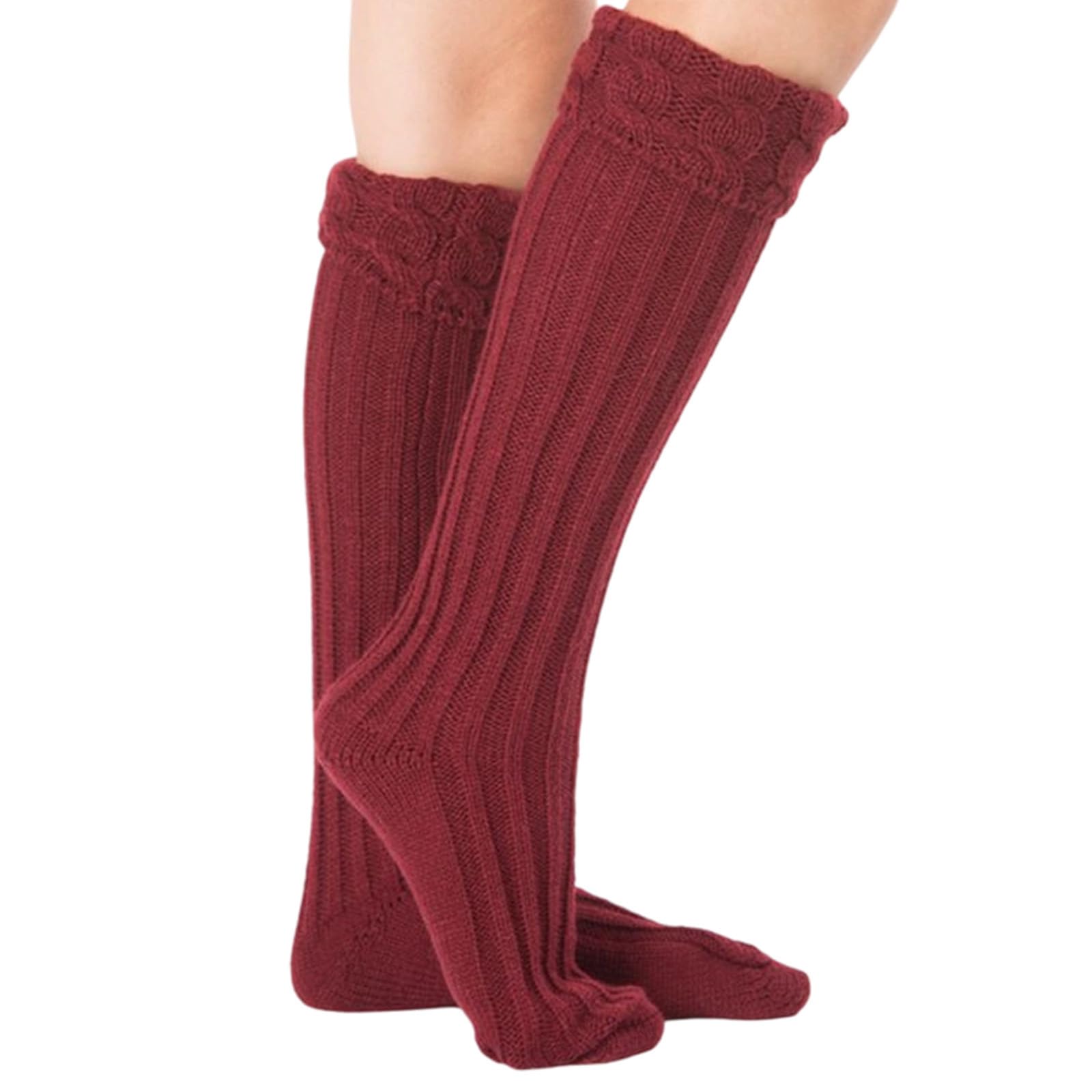 Knitted Leg Warmers With Stirrup 8-Cable Stitch Floor Socks Footed Leggings For Boots Rain Boots Liner Winter Warmth