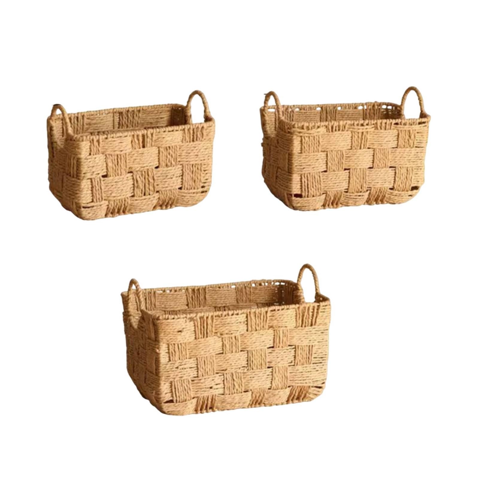 Cesto Portaoggetti Intrecciato a Mano Elegante Stoccaggio Casa Leggero Arredo Domestico, Set Di Tre Pezzi