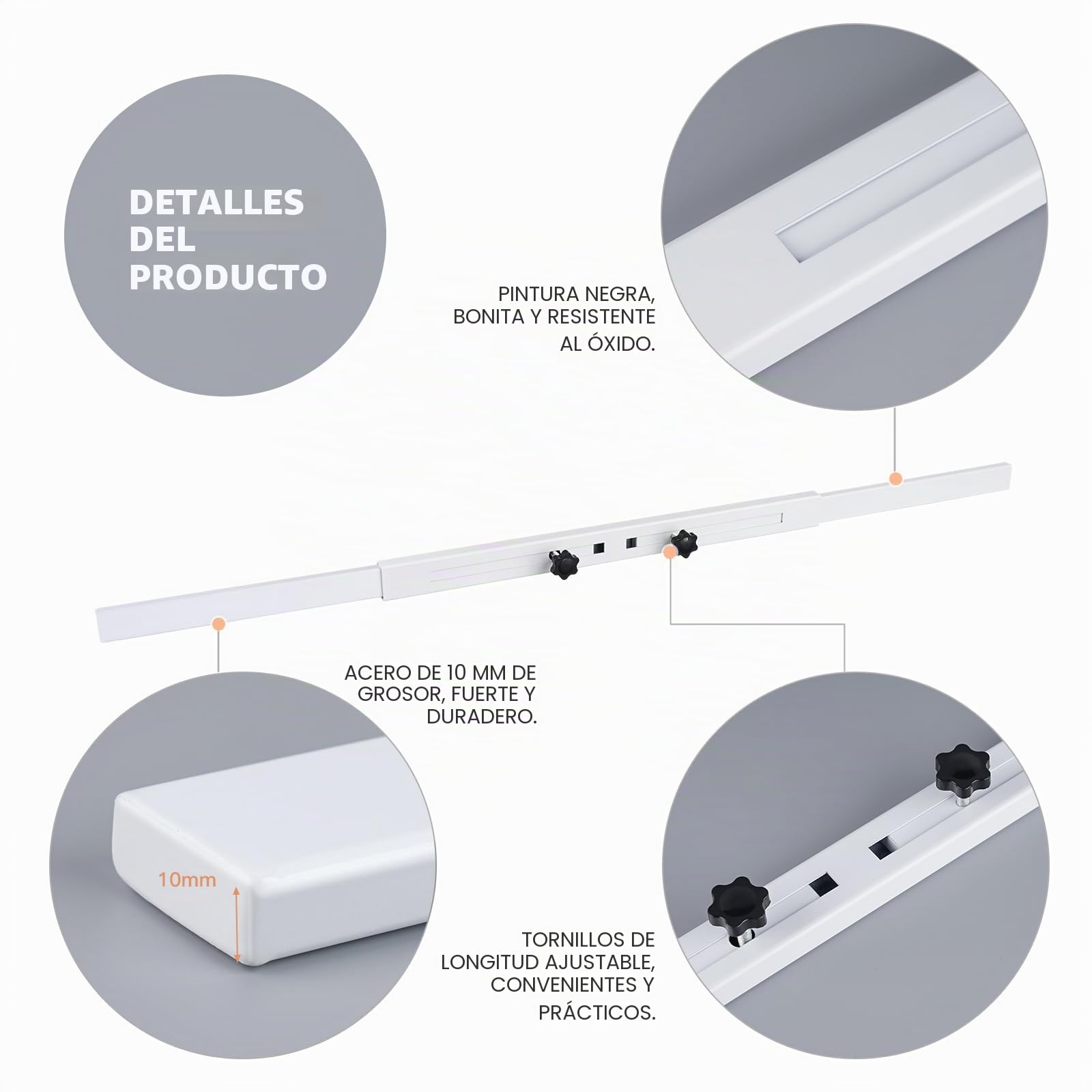 Barra de seguridad para puerta (blanco, resistente), uso como barra de seguridad para puerta, cerradura de refuerzo de puerta, protege la seguridad de toda la puerta. Se adapta a puertas de 76-99 cm