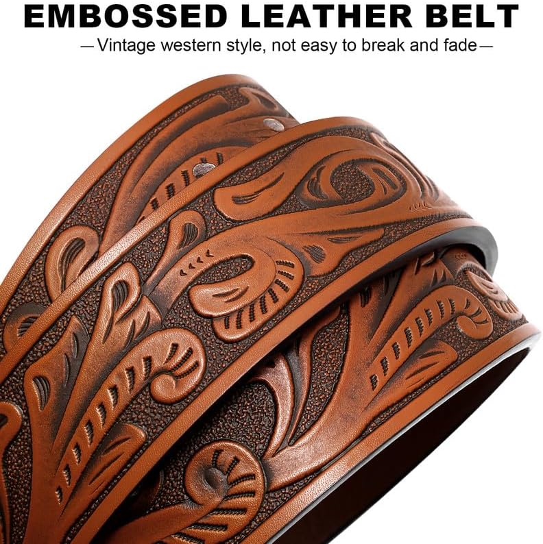 Cowboy Western Belts for Men Woman, Leather Cowboy Belt Men Women Western Cowgirl Country Belts for Gifts Jeans - Image 4
