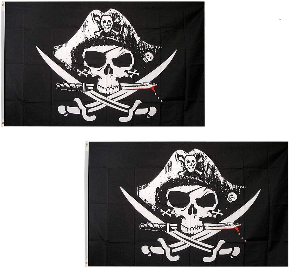 WFPLUS 2 Pack Dead Man's Chest Flag 3 x 5 Ft, Polyester Pirate Flags with Brass Grommets