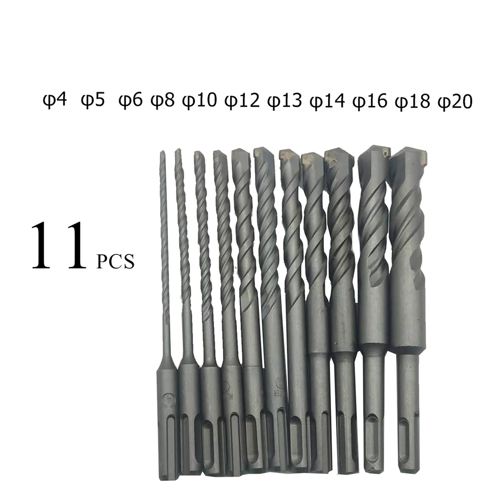 SDS Plus Drill Wiertła Hammer 160mm Profesjonalny Drill Wiertło Zestaw Wózka Węglika Stalowa Końcówka Elektryczna młotek Masonry Wiertło Zestaw Bitów (Color : 11pcs)