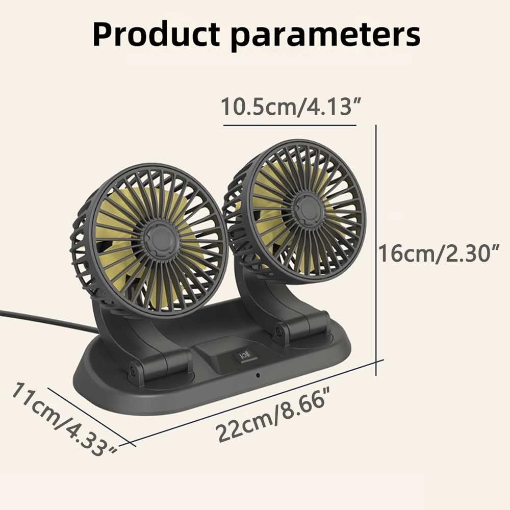 Riloer Ventilador de refrigeración para automóvil de doble cabezal, Ventilador para automóvil, rotación horizontal de 360 ° y vertical de 180 °, 24V 2 Velocidades Ajustables