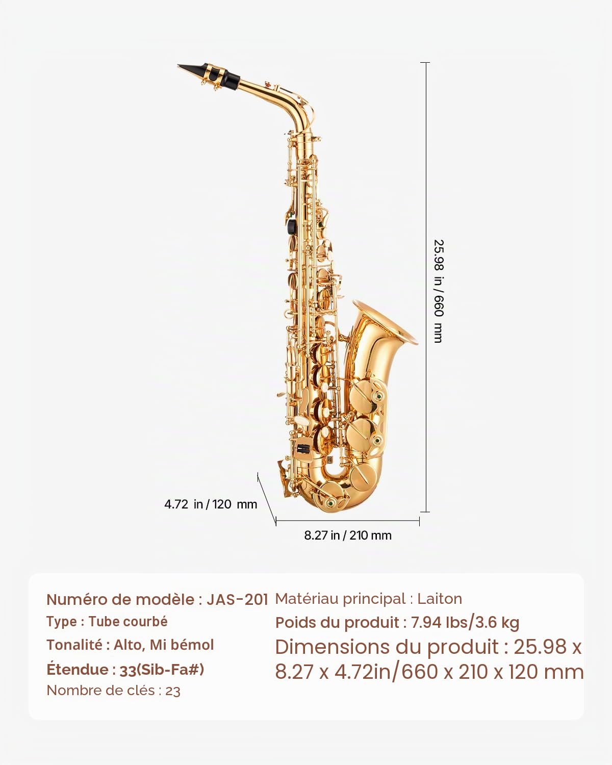 VEVOR Saxophone Alto Mi Bémol Kit Saxophone Débutants en Laiton Résistant avec Étui de Transport, Bec, Sangles, Chiffon de Nettoyage, Gants, Sangle de Cou, 23 Touches, pour Débutants, Étudiants, Doré