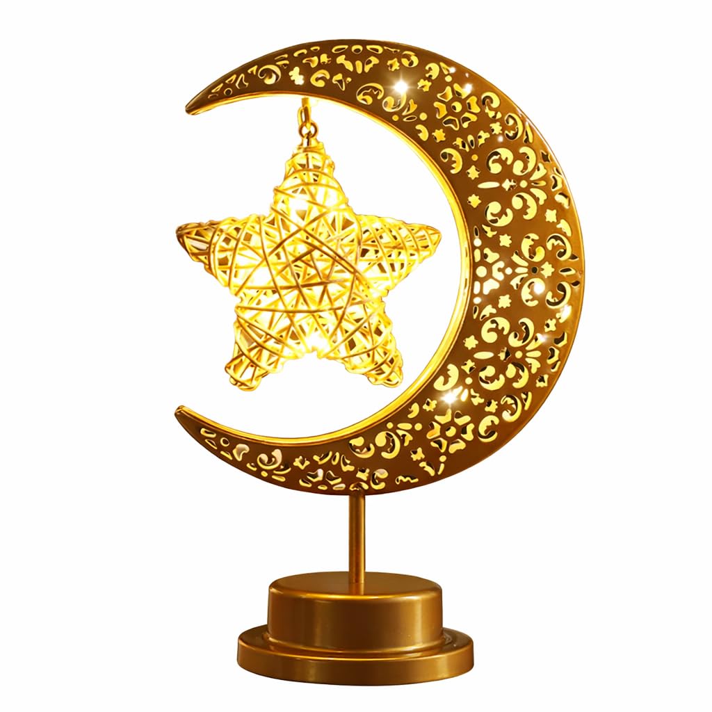 Ramadan Decorations Moon Lamp, Ramadan Decor for Home, Eid Mubarak Decorations, Ramadan Eid Gifts, Enchanted Lunar Table Lamp, Half Moon Lights, Battery Operated Moon Star Night Light