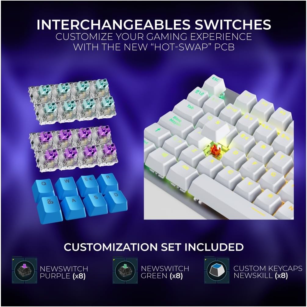 NEWSKILL Serike V2 Teclado mecánico Full Layout RGB con switches Hot-Swap lineales, Estructura metálica y reposamuñecas magnético español Negro 4