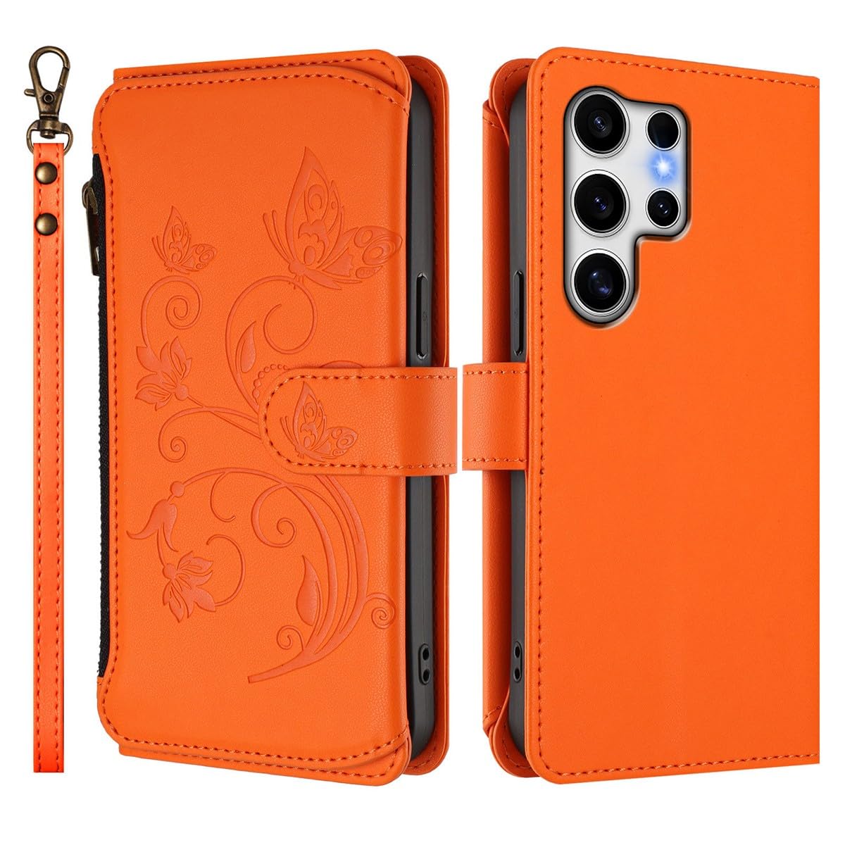 Protection Samsung S26 Plus antichoc orange rabat portefeuille zippé - 8