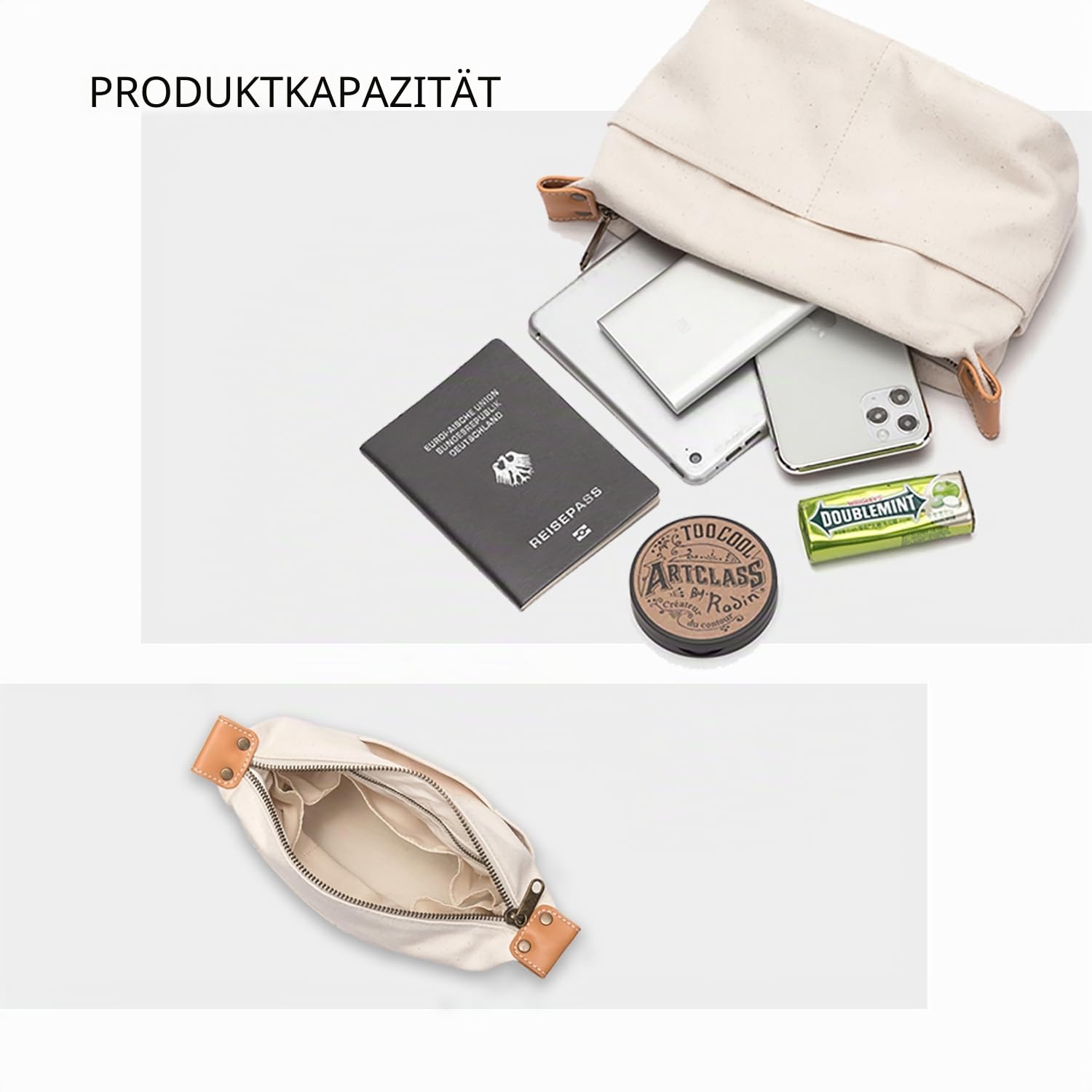 Interne Segeltuchtasche mit Reißverschluss, mittlere Handtasche, Innentasche, multifunktionale Kosmetiktasche (Beige,S)