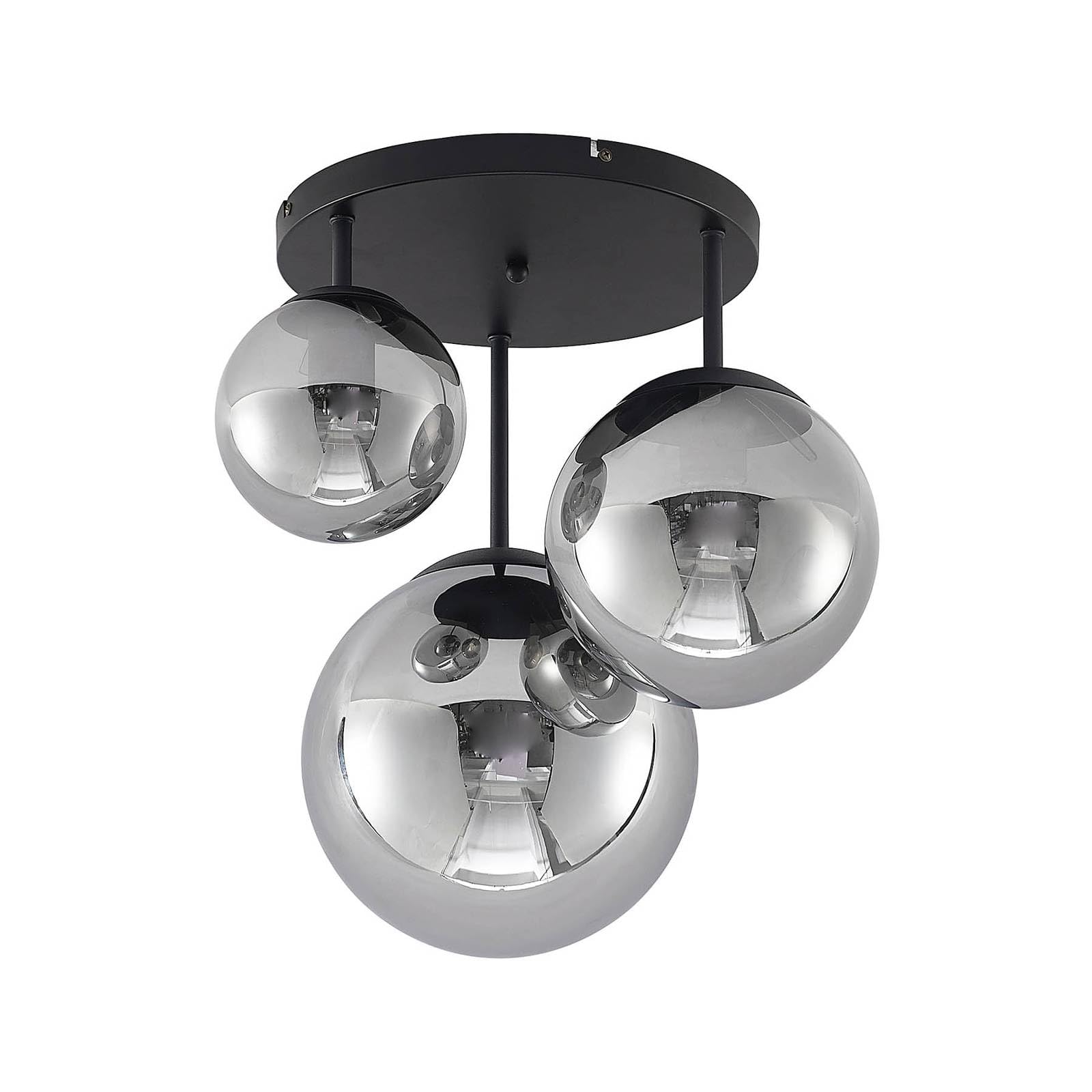 Lindby Teeja Ceiling Light, Smoke, 3-Bulb, Ø47cm, Glass, E27