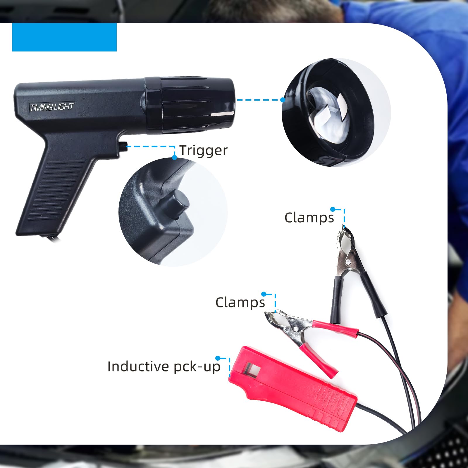 QWORK® ontstekingslicht pistool stroboscooplamp, ontstekingstijdstip pistool 12V, voor auto's, stoomschepen, motorfietsen